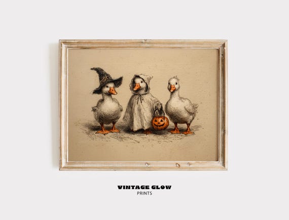 Vintage Goose Sketch Print, Spooky Halloween Art Print