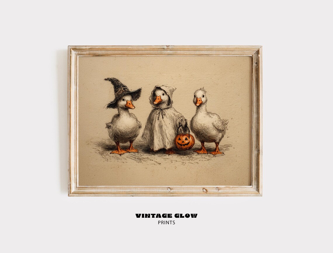Vintage Goose Sketch Print, Spooky Halloween Art Print