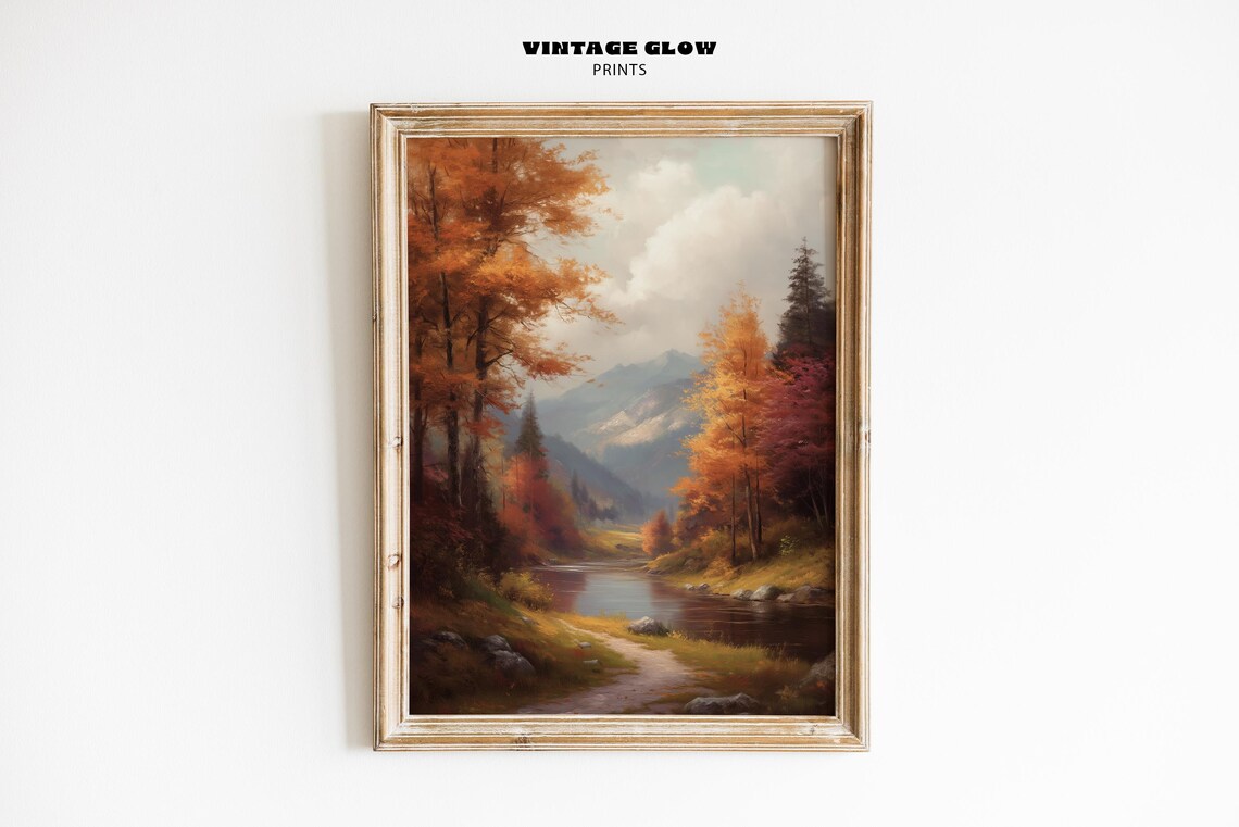 Autumn River Valley Fall Foliage Oil Painting Landscape Poster