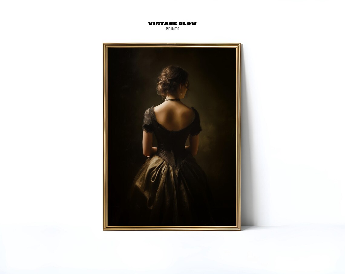 Chiaroscuro Woman Dark Dress Moody Portrait Oil Style Art Poster