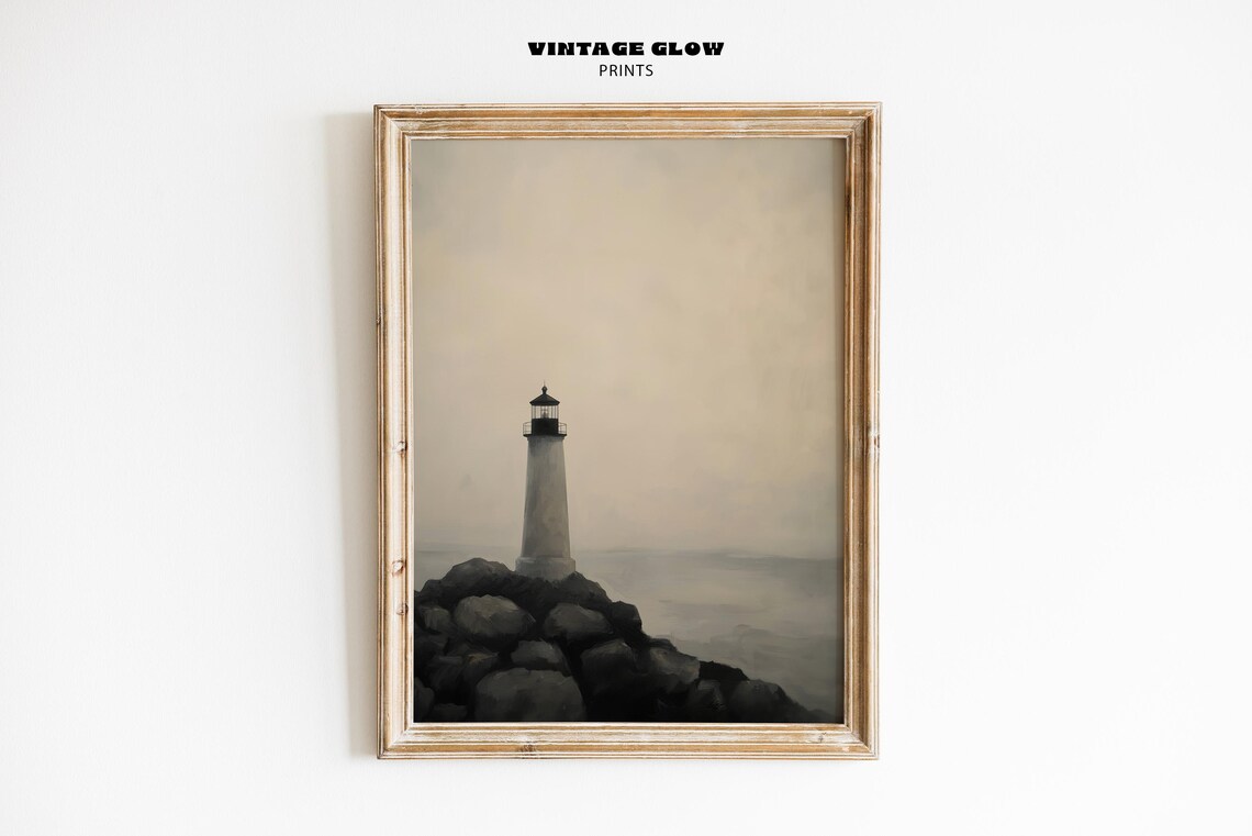 Vintage Lighthouse Art Print, 19th Century Seascape