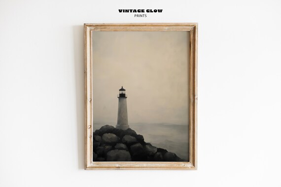 Vintage Lighthouse Art Print, 19th Century Seascape