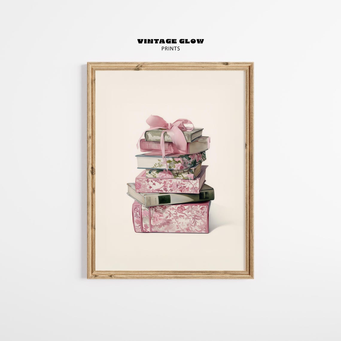 Pink Floral Book Stack Ribbon Coquette Bookish Library Print