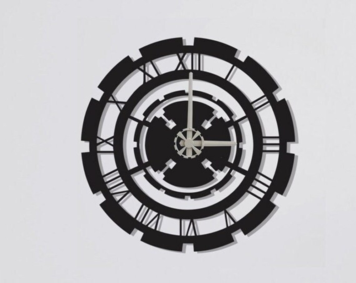 Industrial Cog Wheel Black Metal Wall Clock Roman Numerals Home Decor