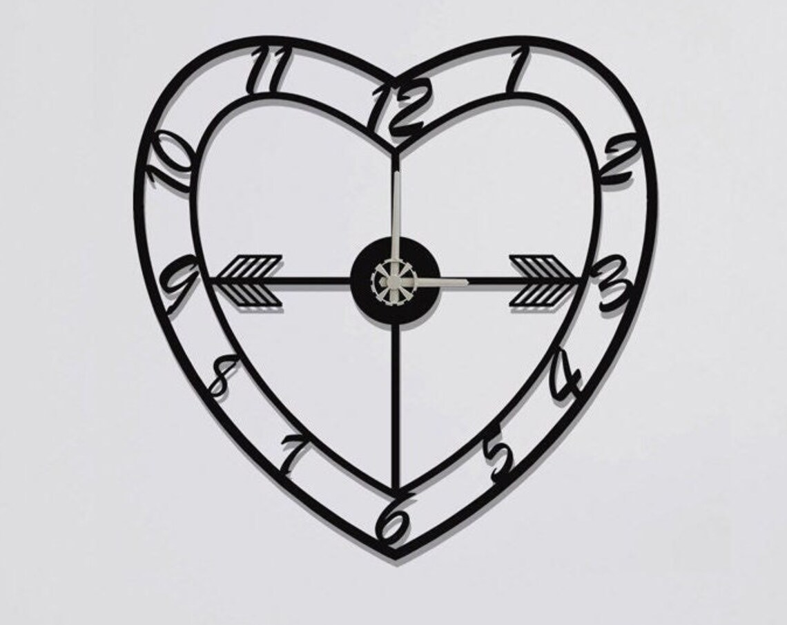 Heart Shaped Arrow Romantic Black Metal Decorative Love Wall Clock Art