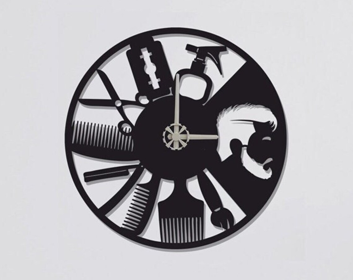 Barber Tools Black Metal Wall Clock Scissors Razor Barbershop Decor