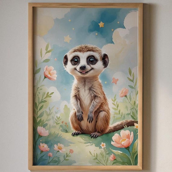 Baby Meerkat Nursery Art Print Safari Jungle Decor