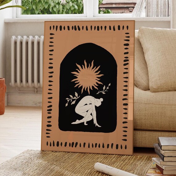 Boho Sun Goddess Terracotta Mystical Celestial Nude Figure Poster