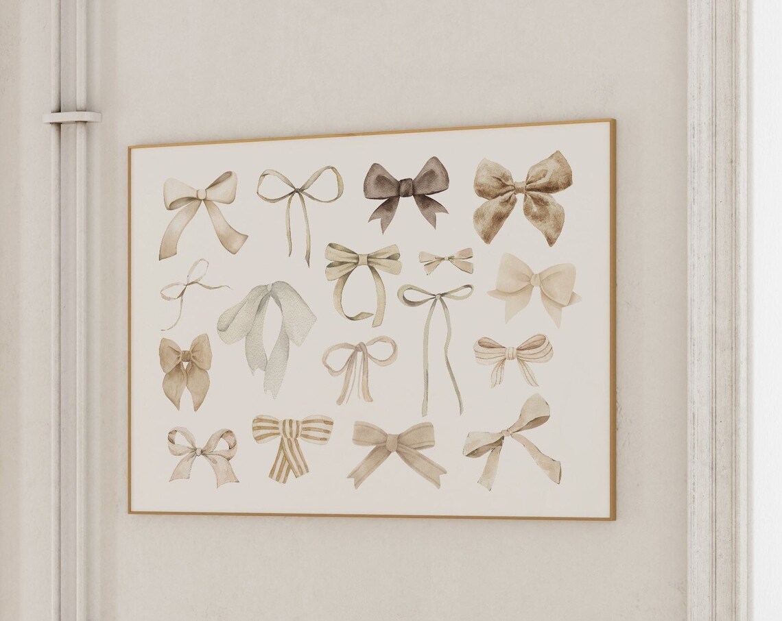 Beige Watercolor Bow Collection Neutral Ribbon Style Wall Art - Image 3