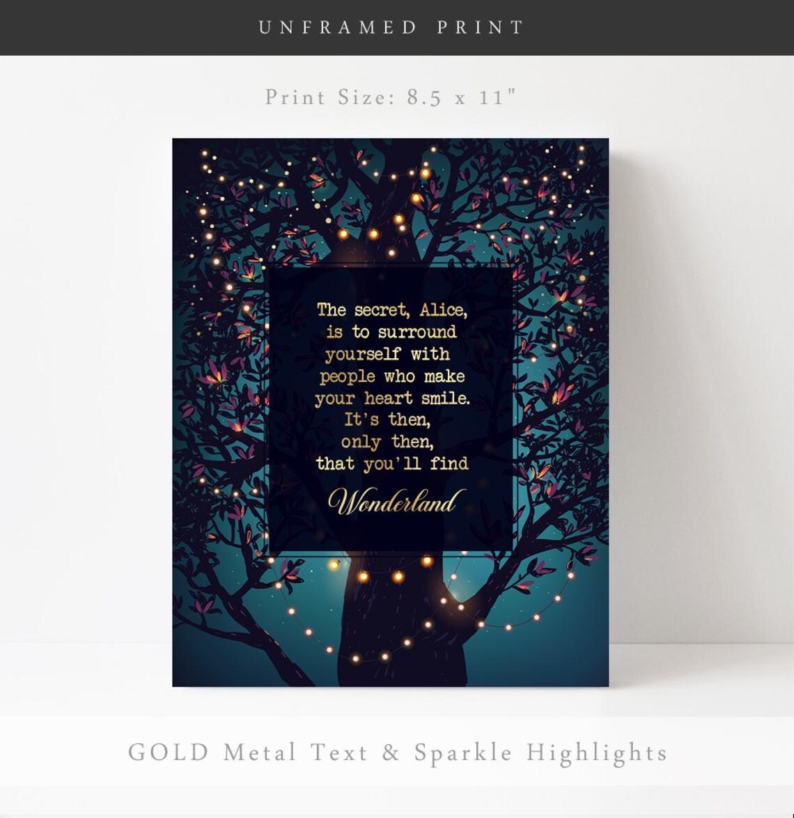 Alice In Wonderland Gold Lewis Carroll Quote Art Print - Image 3