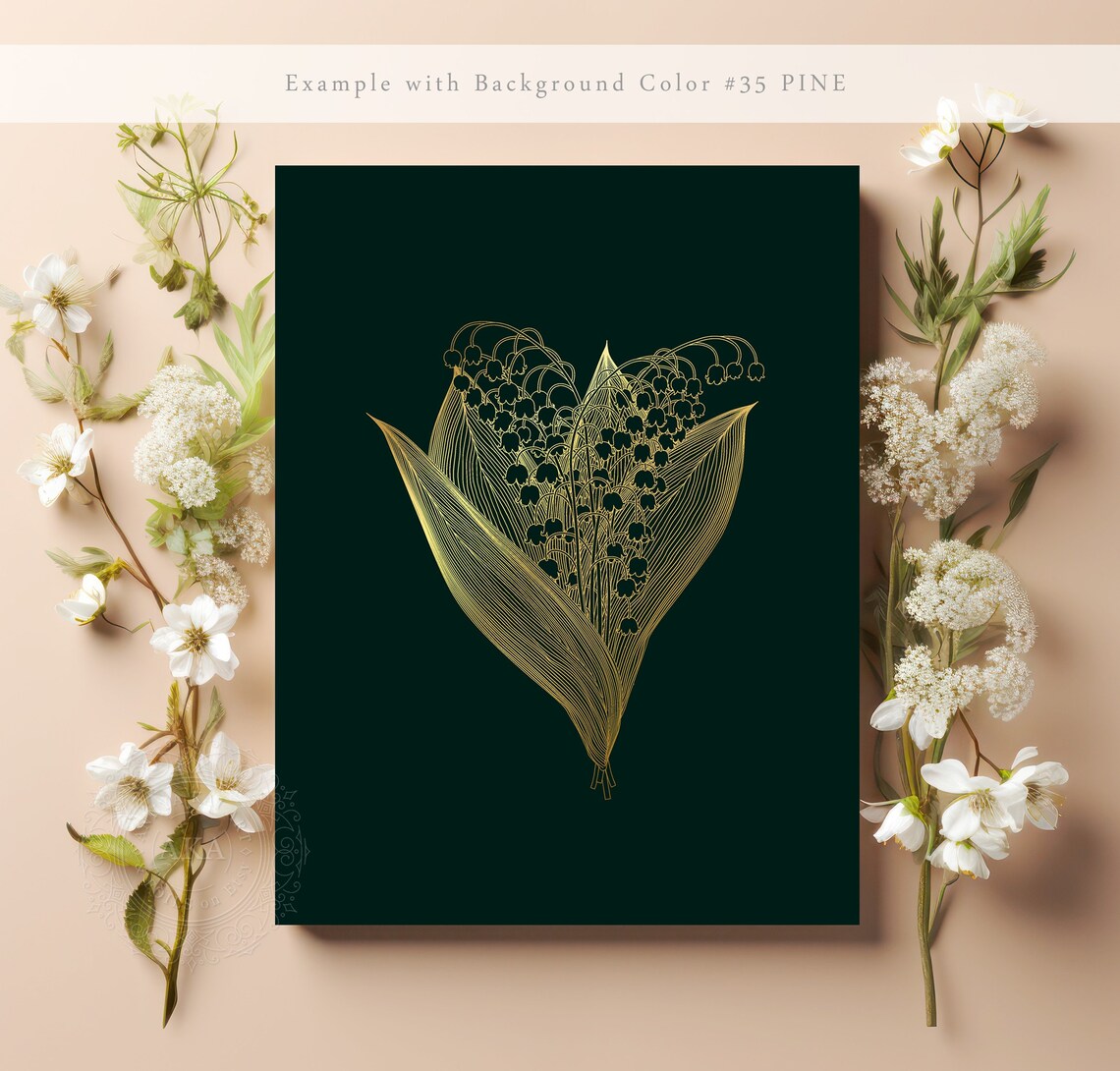 Lily Of The Valley May Birth Flower Gold Botanical Line Art Print - Image 3