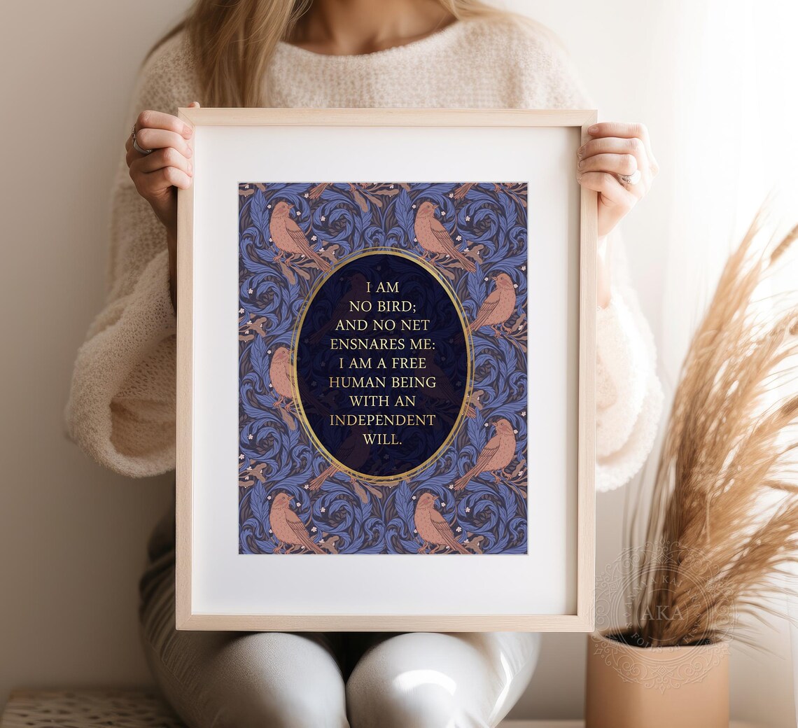 I Am No Bird Jane Eyre Quote Floral Vintage Style Gold Wall Art - Image 5