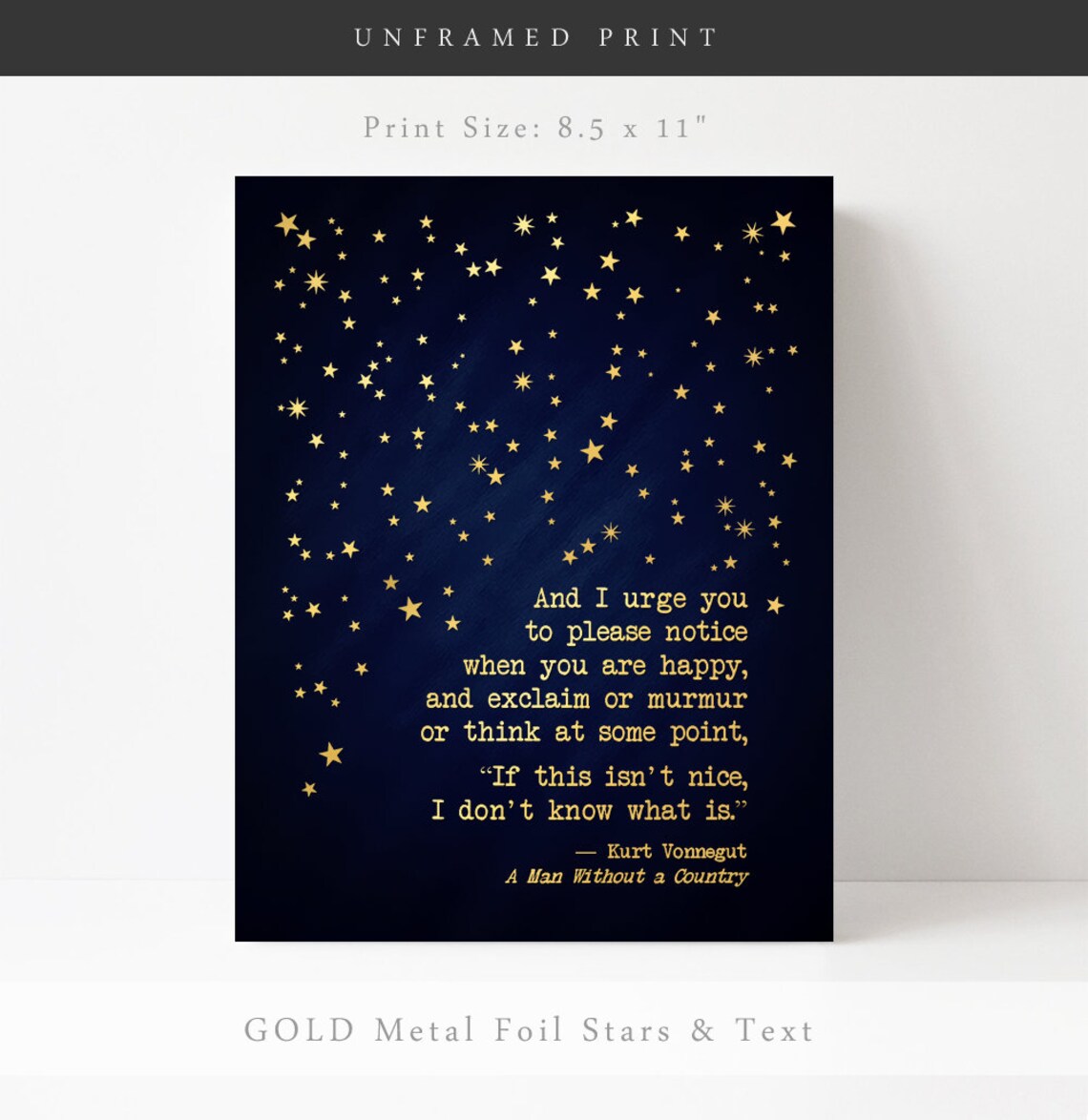 Kurt Vonnegut Literary Quote Art Print, Gold Foil - Image 3