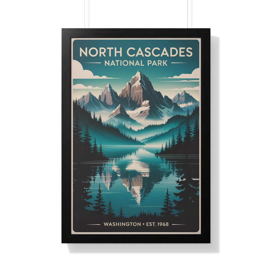 North Cascades National Park Washington Peak Lake Travel Poster