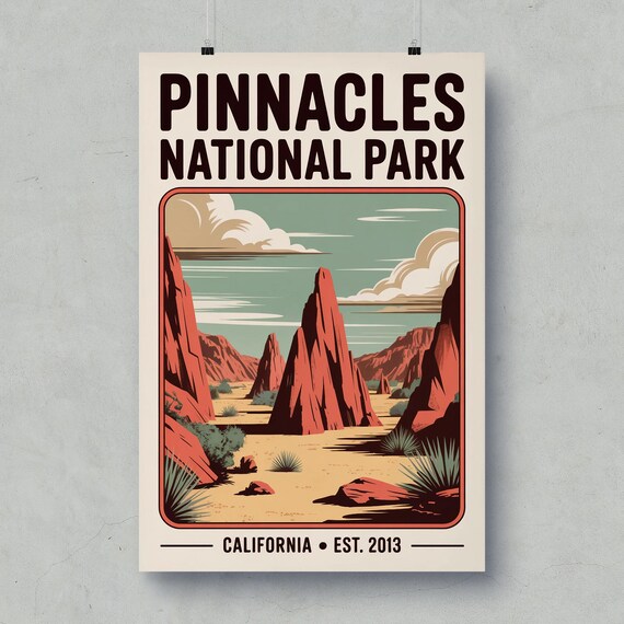 Pinnacles National Park California Red Rock Spires Vintage Poster