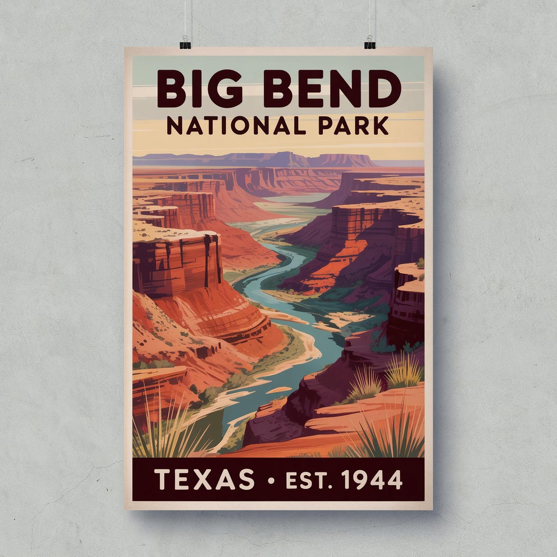 Big Bend Texas National Park Red Canyon River Vintage Poster