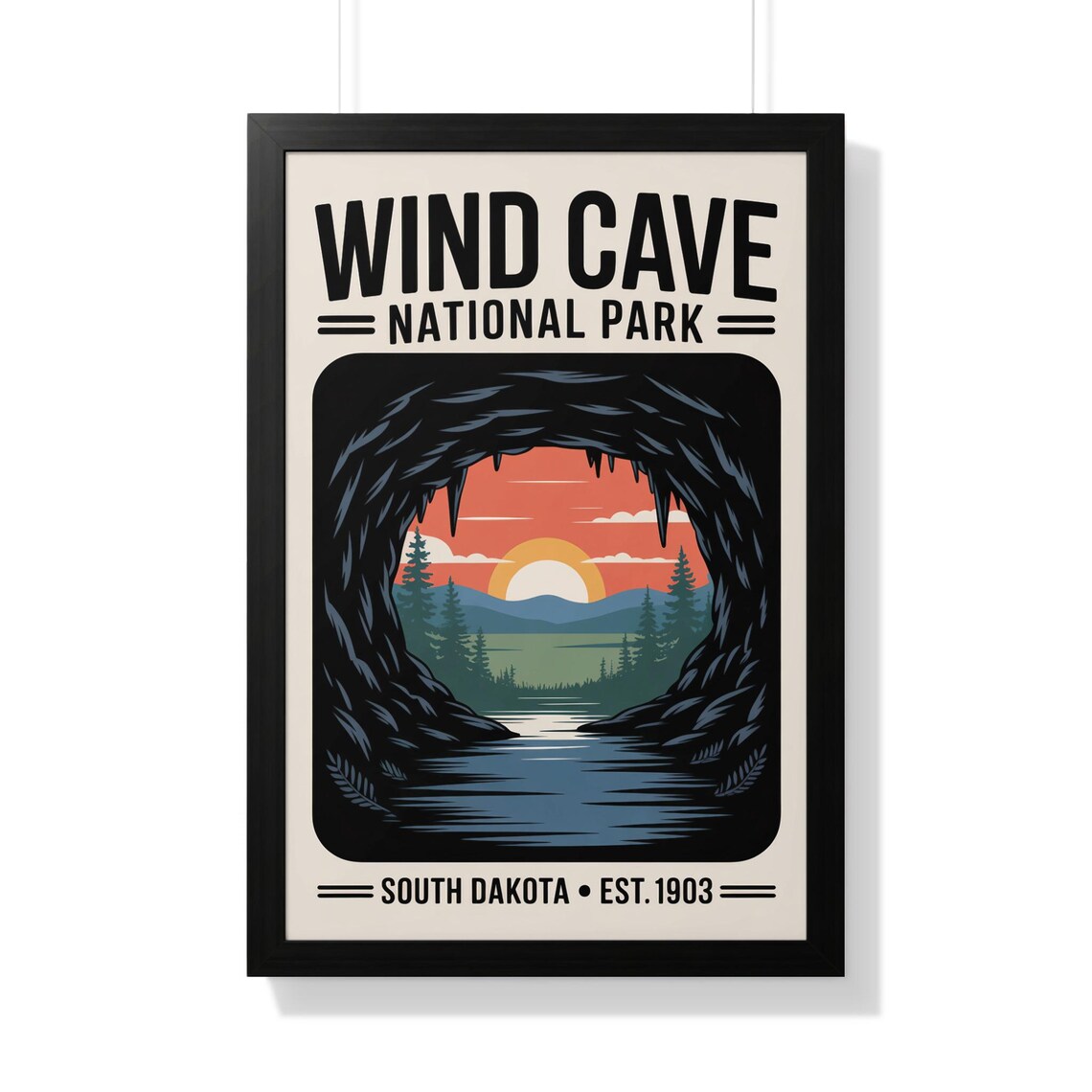 Wind Cave National Park South Dakota Sunset Retro Vintage Poster Art