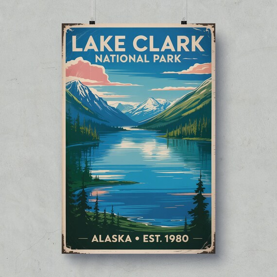 Lake Clark National Park Alaska Mountain Lake Vintage Travel Poster