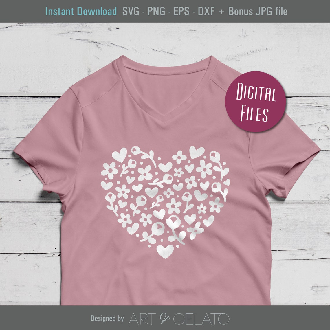 Floral Love Heart Svg Floral Heart Svg Heart Full Of Flowers Svg Flowers Svg Spring Svg Heart And Flowers Svg Daisy Svg Love Svg - Image 2