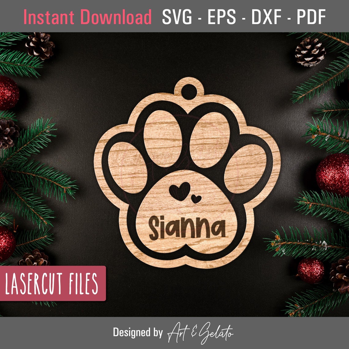 Personalized Wooden Paw Christmas Ornament Pet Keepsake Gift Poster