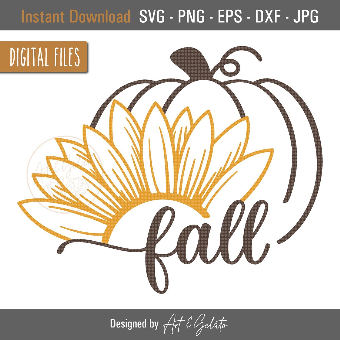 Fall Sunflower Pumpkin Script Autumn Harvest Digital Design Poster