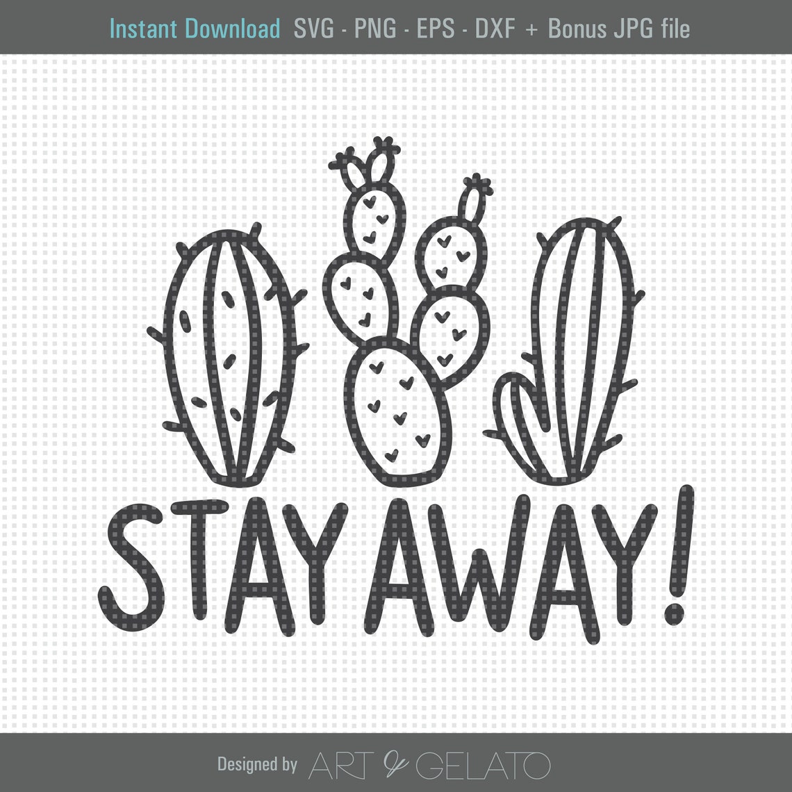 Stay Away Funny Hand Drawn Cactus Doodle Black and White Humor Poster