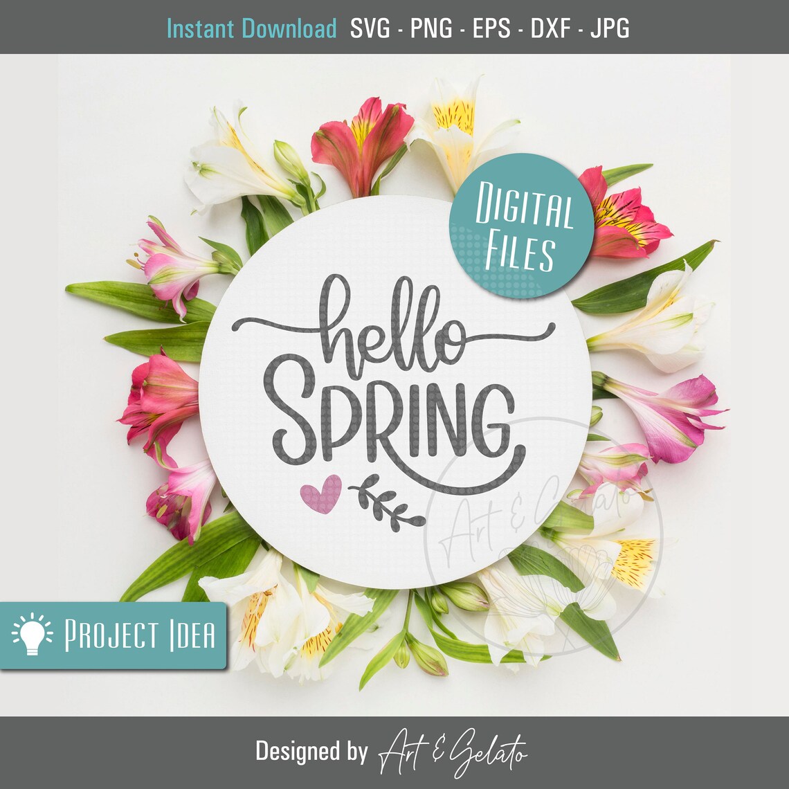 Hello Spring Welcome Sign, Round Door Decor Wall Art Print