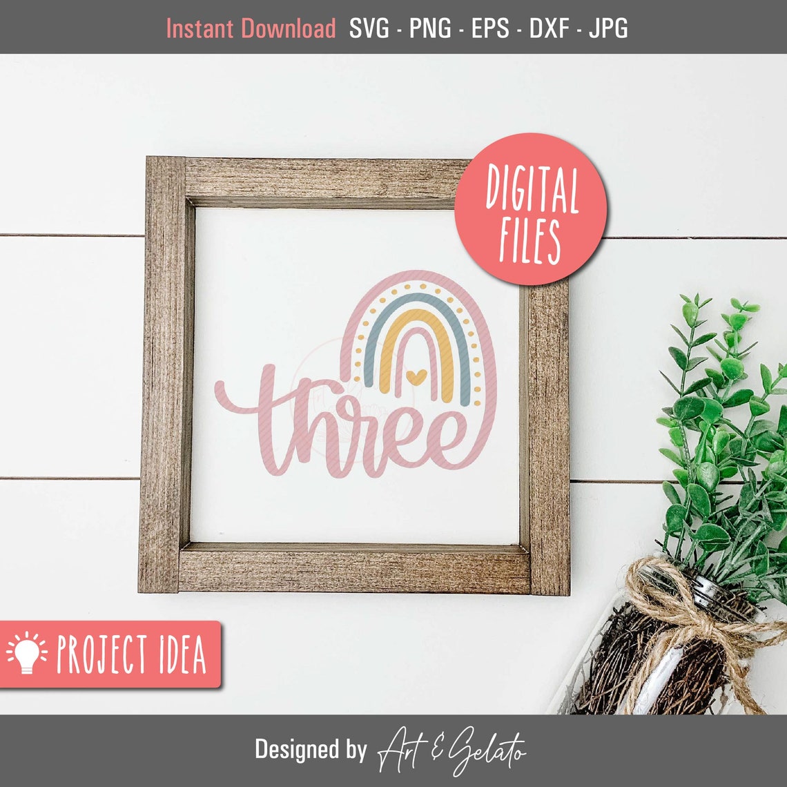 Three Blush Rainbow 3rd Birthday Party Shirt Cut File Poster - Image 3