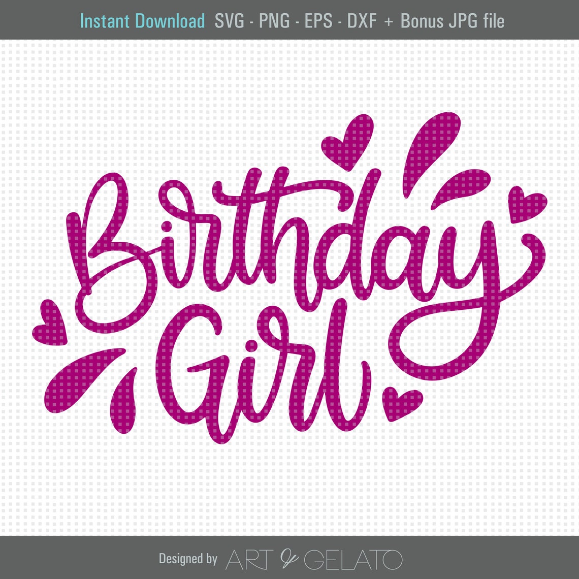 Birthday Girl Magenta Script Hearts Party Digital Design Poster