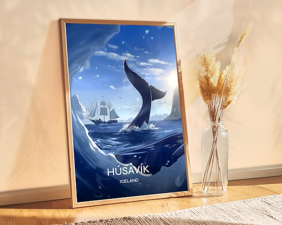 Husavik Iceland Whale Tail Arctic Ocean Whale Watching Travel Poster
