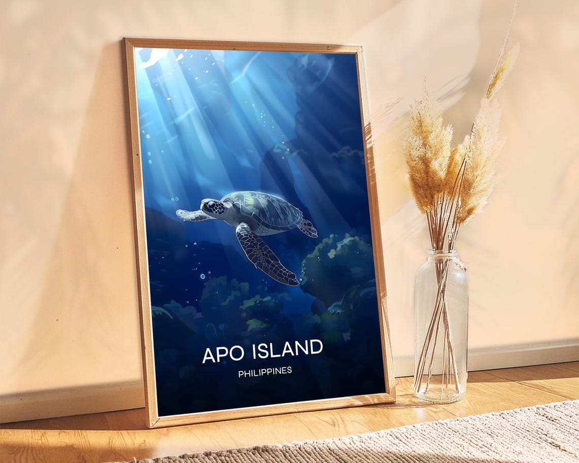 Apo Island Philippines Sea Turtle Underwater Dive Travel Poster