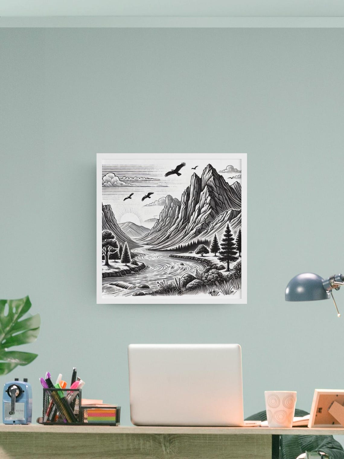 Mountain Wall Art Vintage Nature Print Black White Landscape Illustration Download - Image 2