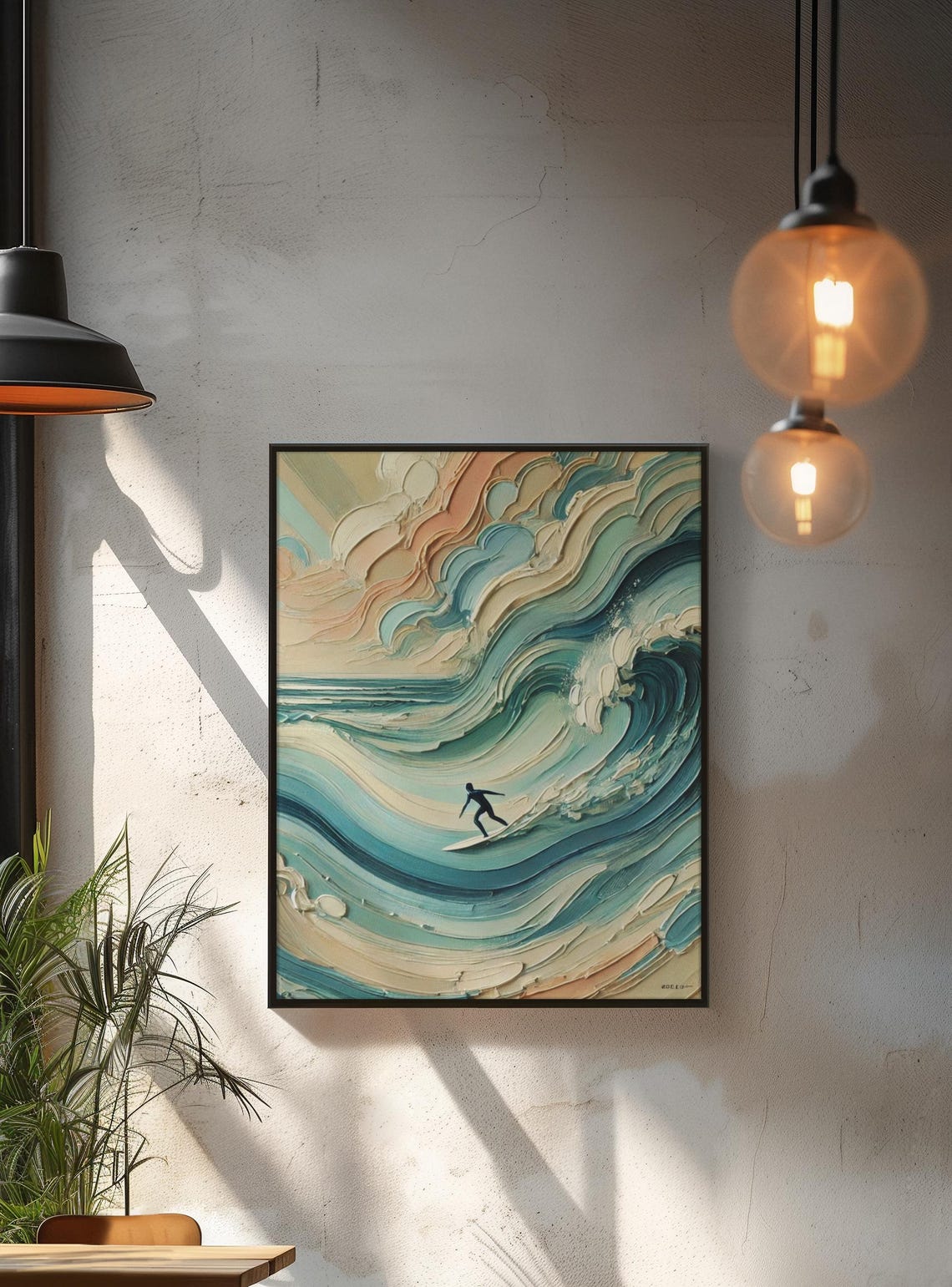 Surfer Oil Painting Print Ocean Wave Wall Art Coastal Surf Decor - Image 3