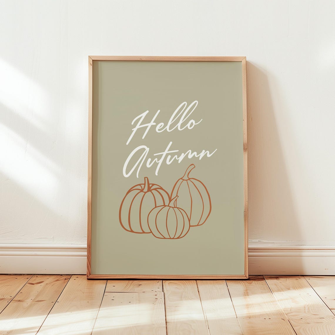 Hello Autumn Pumpkins Script Sage Fall Seasonal Quote Art Poster - Image 3