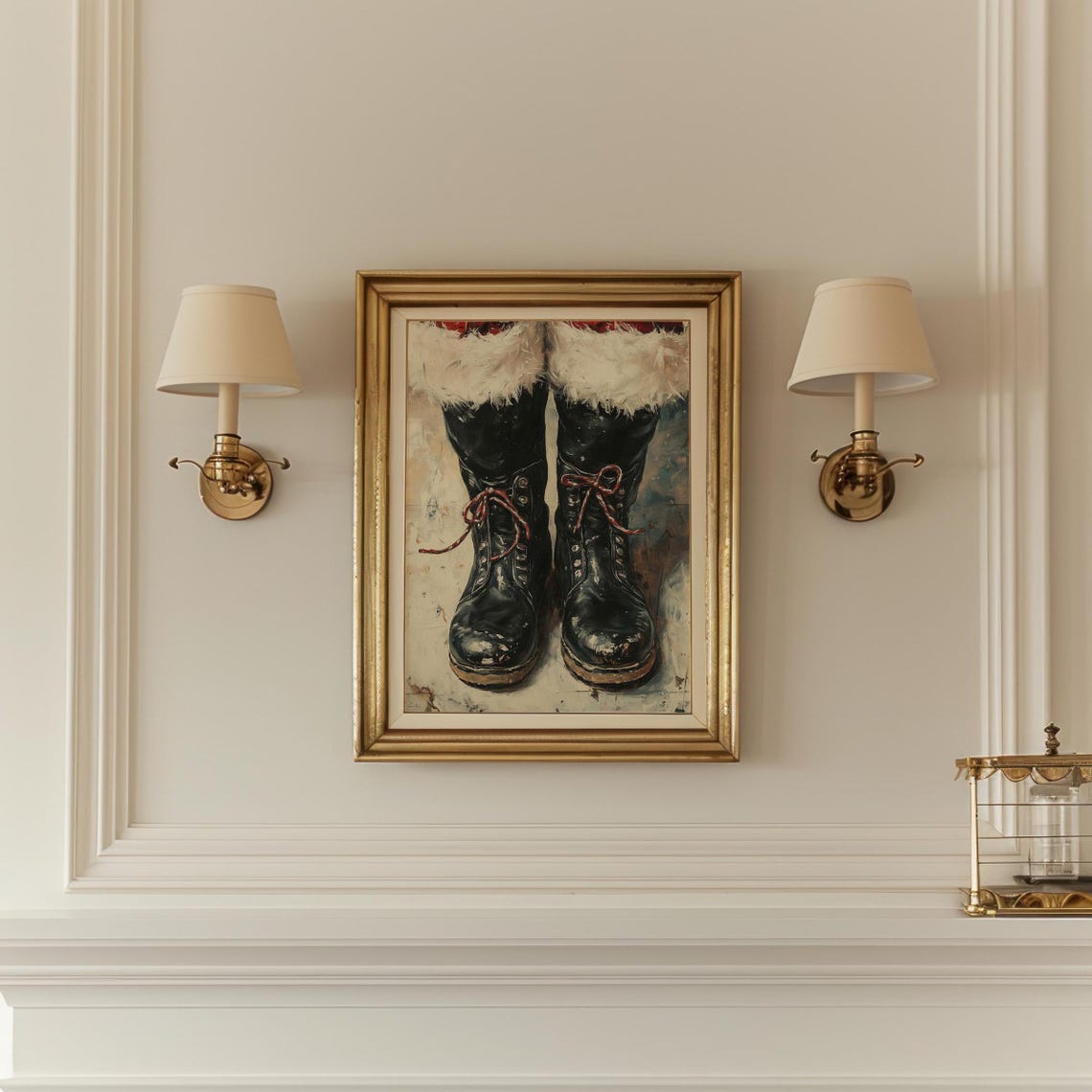 Santa Boots with Red Laces Rustic Christmas Vintage Style Poster - Image 2