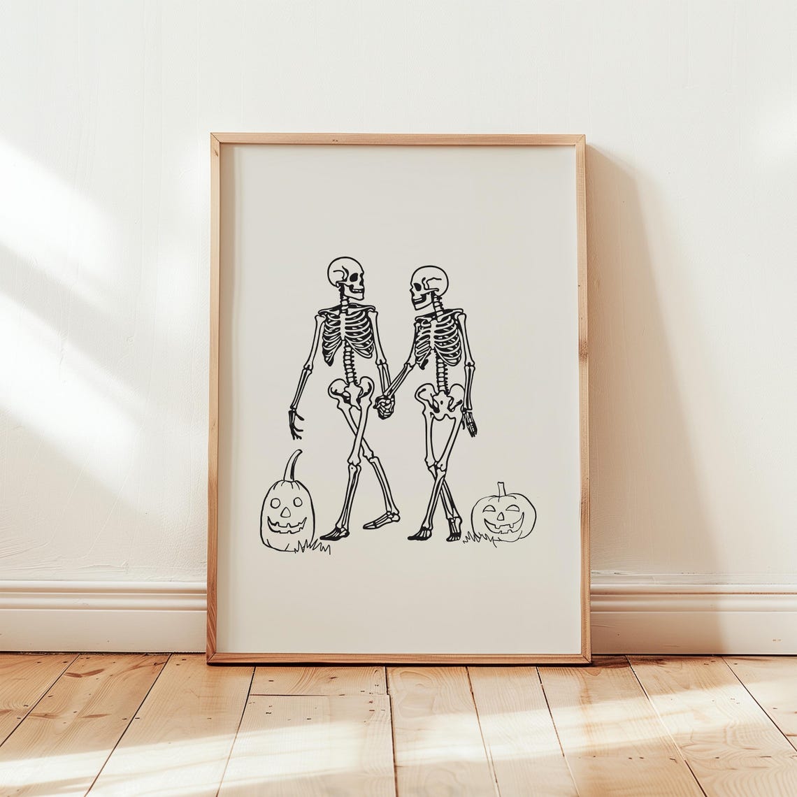 Skeleton Couple Holding Hands Spooky Halloween Line Art Poster - Image 4