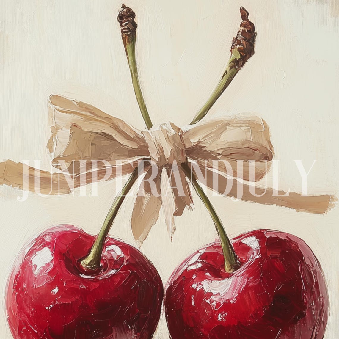 Red Cherries Tied With Bow Coquette Fruit Oil Painting Poster - Image 4