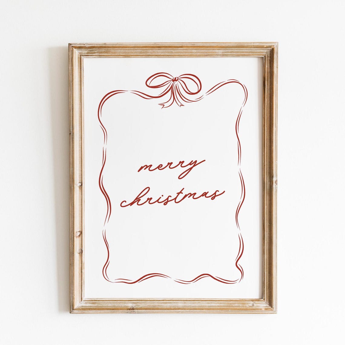 Merry Christmas Script Lettering with Red Ribbon Border Poster