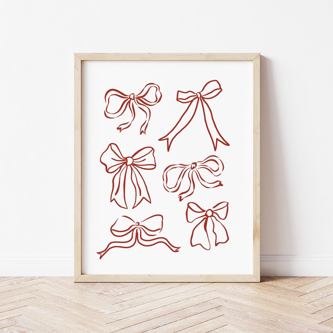 Six Red Ribbon Bows Hand Drawn Line Art Coquette Style Poster - Image 4