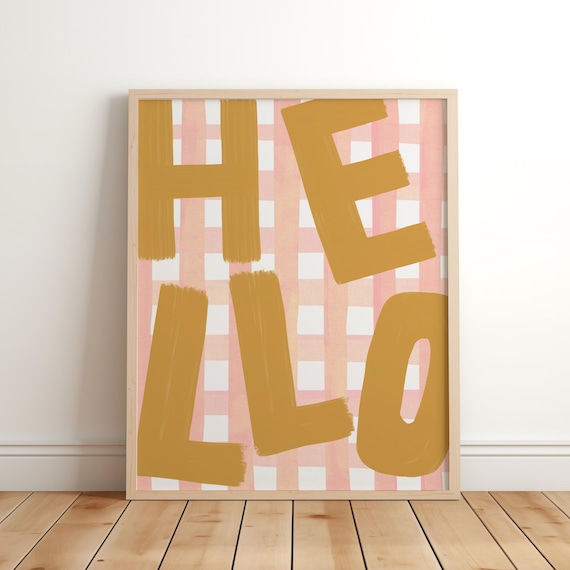 Hello Print Retro Cute Nursery Decor Kids Room Art Prints Fun Colourful Wall On Trend New Baby Girl