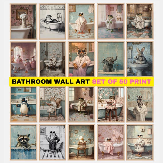 Bathroom Wall Art Set Of 50 Print Prints Funny Gallery Setprintable