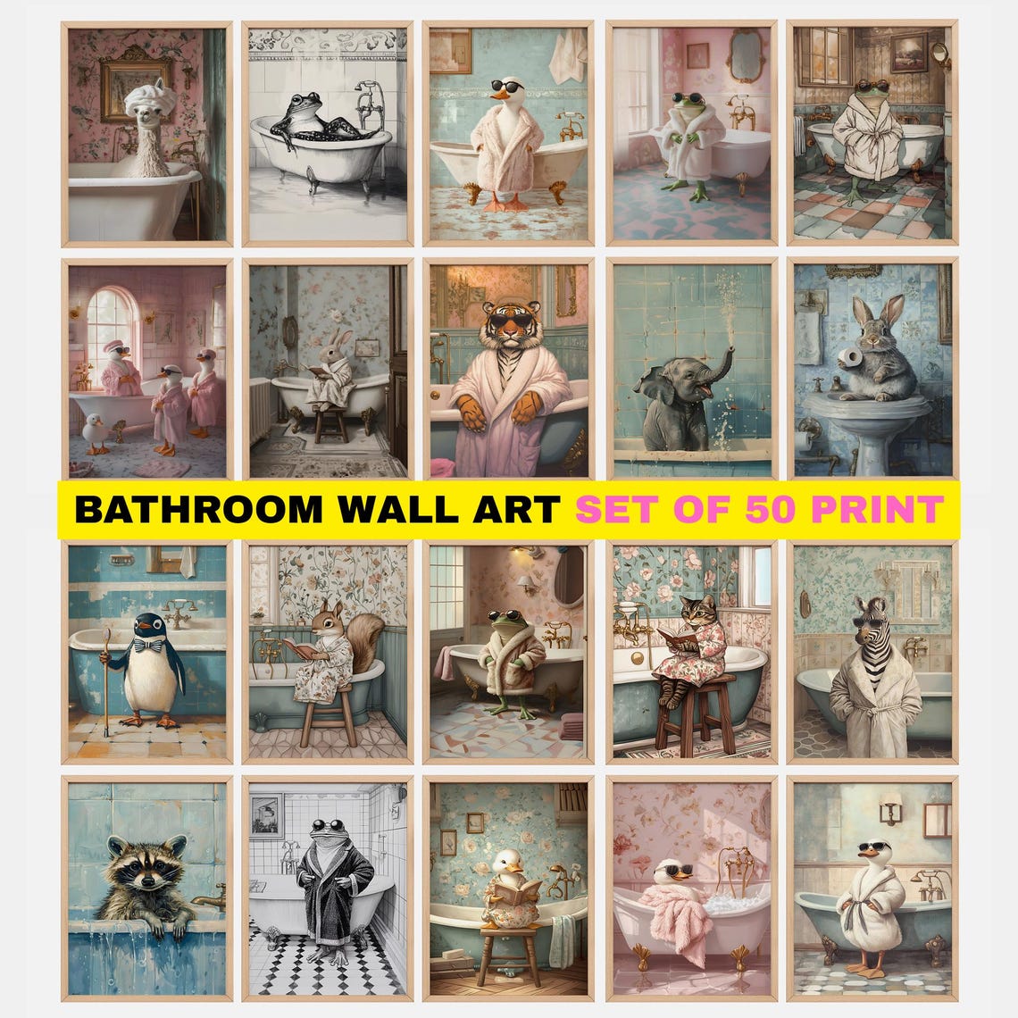 Bathroom Wall Art Set Of 50 Print Prints Funny Gallery Setprintable