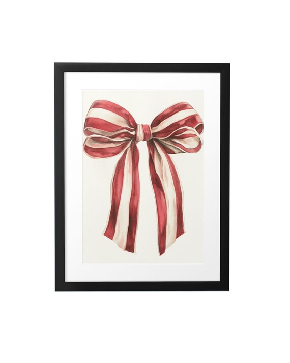Red And Cream Striped Ribbon Bow Candy Stripe Vintage Holiday Poster