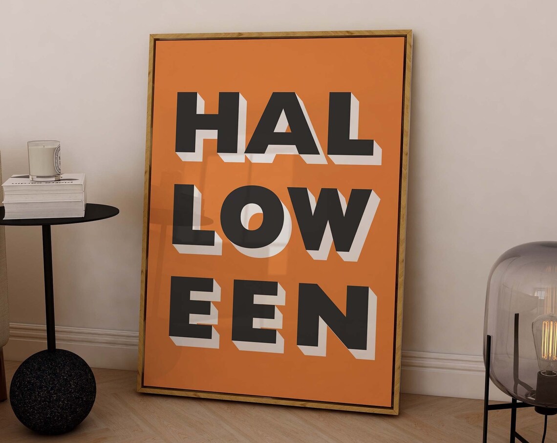Bold Block Letter Halloween Black on Orange Typographic Poster