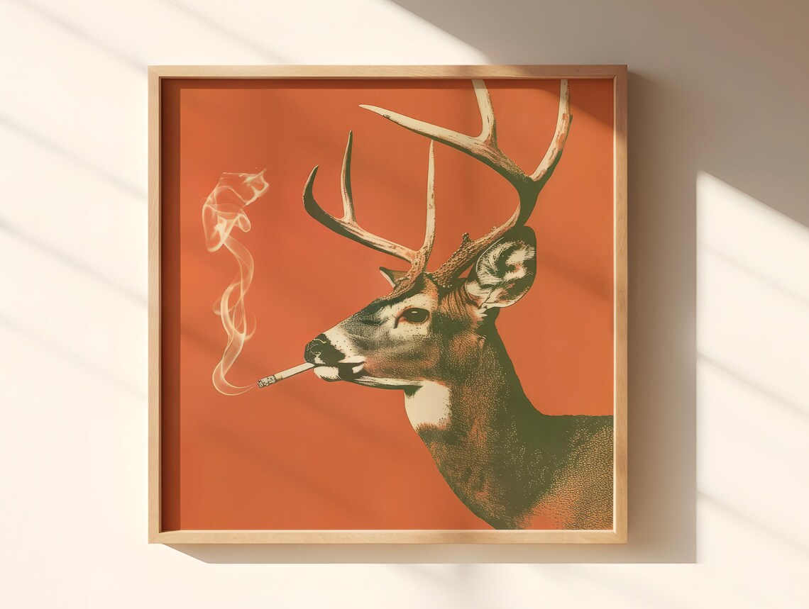 Whitetail Buck Smoking a Cigarette on Burnt Orange Vintage Poster - Image 3