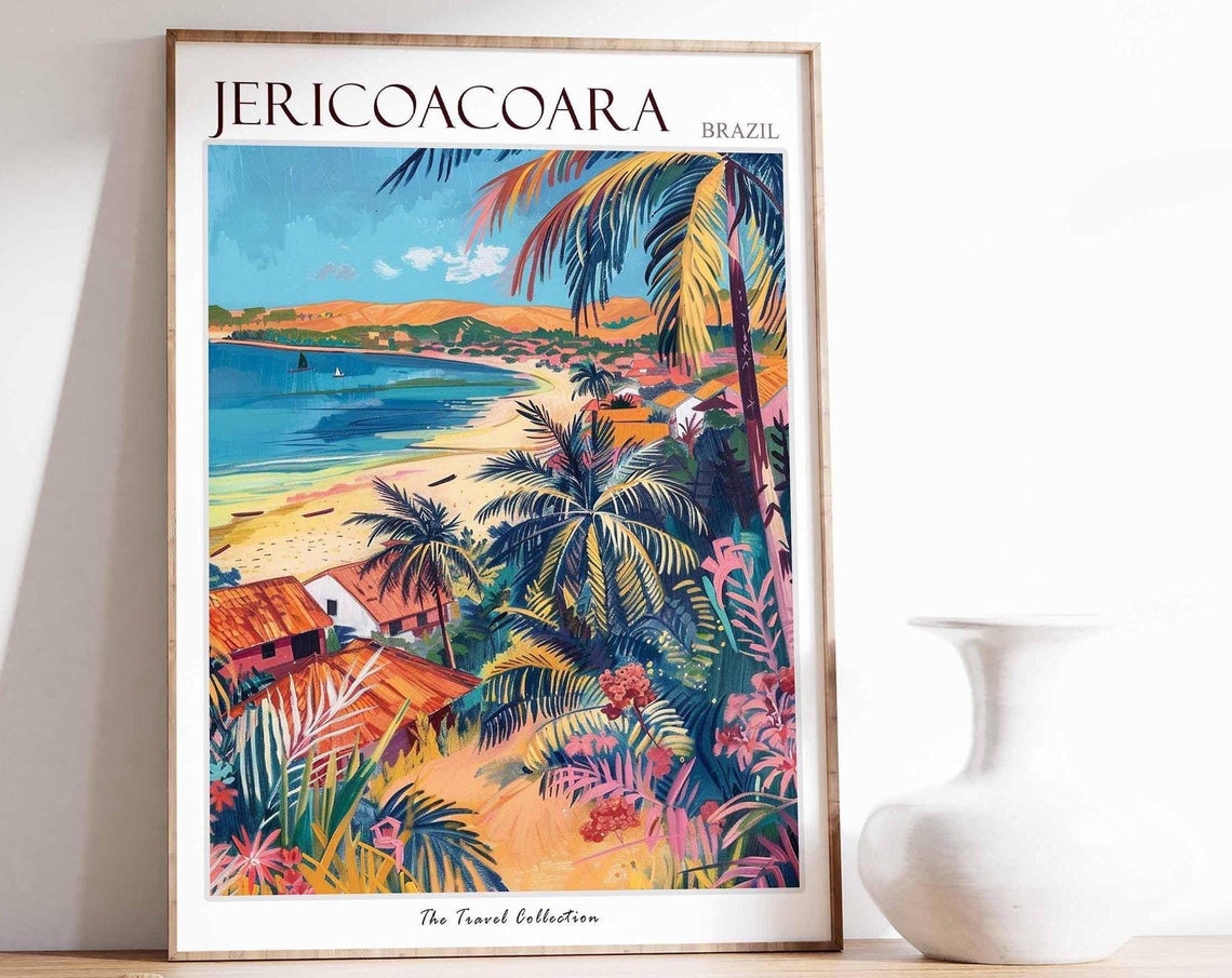 Jericoacoara Brazil Palm Trees Dunes Beach Tropical Travel Poster