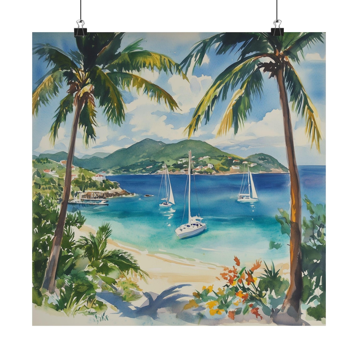 Tortola, British Virgin Islands Watercolor Travel Poster