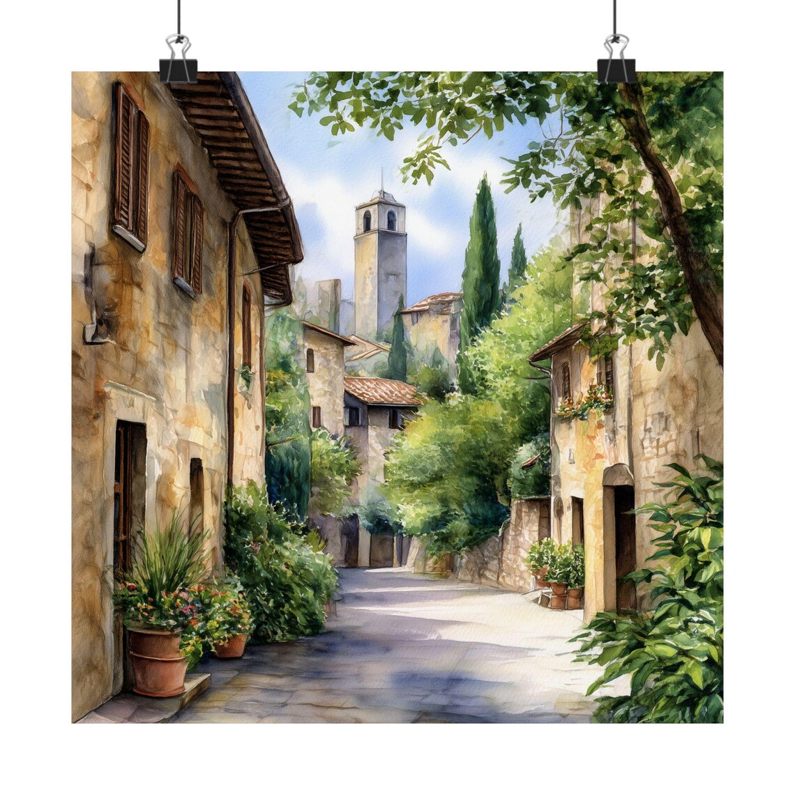 San Gimignano Tuscany Medieval Street Tower Watercolor Italy Poster
