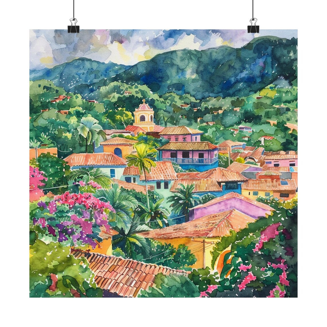 Guatemala Antigua Travel Poster, Watercolor Art Print