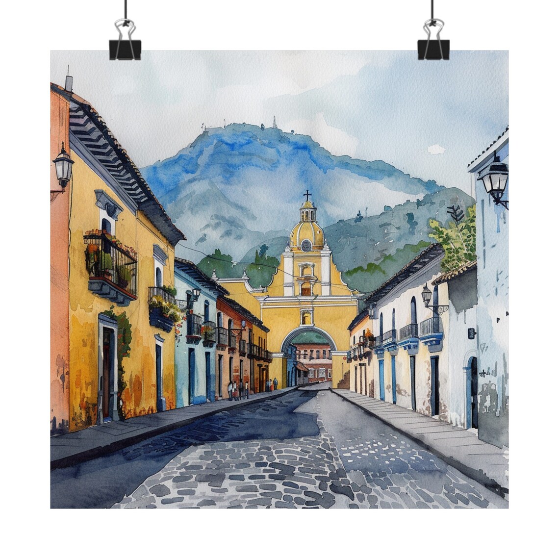 Antigua Guatemala Santa Catalina Arch Watercolor Travel Poster